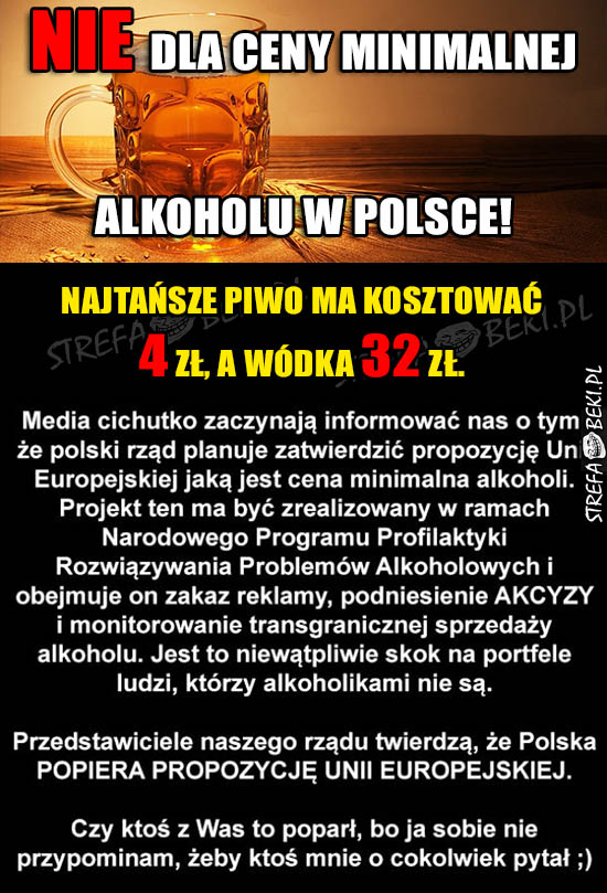 Nie dla ceny minimalnej alkoholu w Polsce!