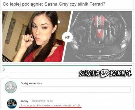 Co lepiej pociągnie: Sasha Grey czy silnik Ferrari?