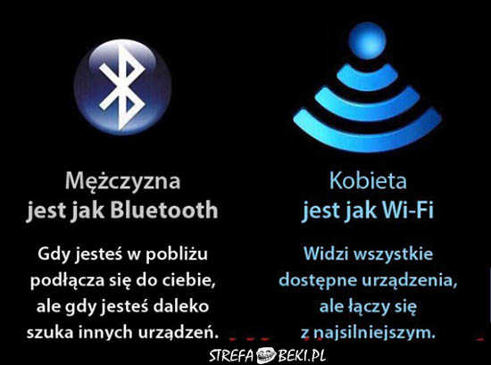 Mężczyzna jest jak Bluetooth a kobieta jak Wi-Fi