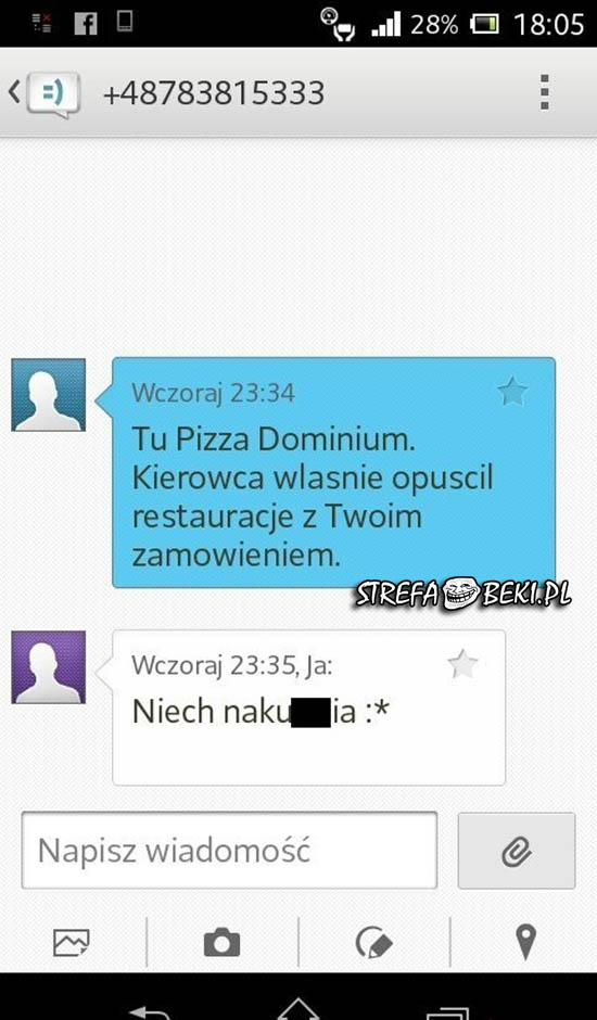 Oryginalny SMS do pizzerri xD