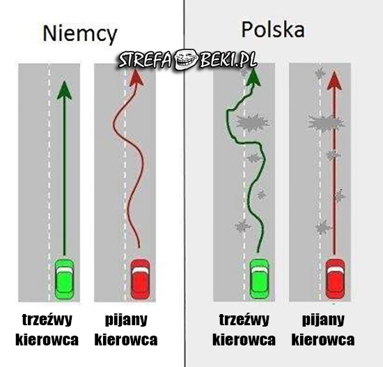 Trzeźwy kierowca oraz pijany kierowca w Niemczech i Polsce