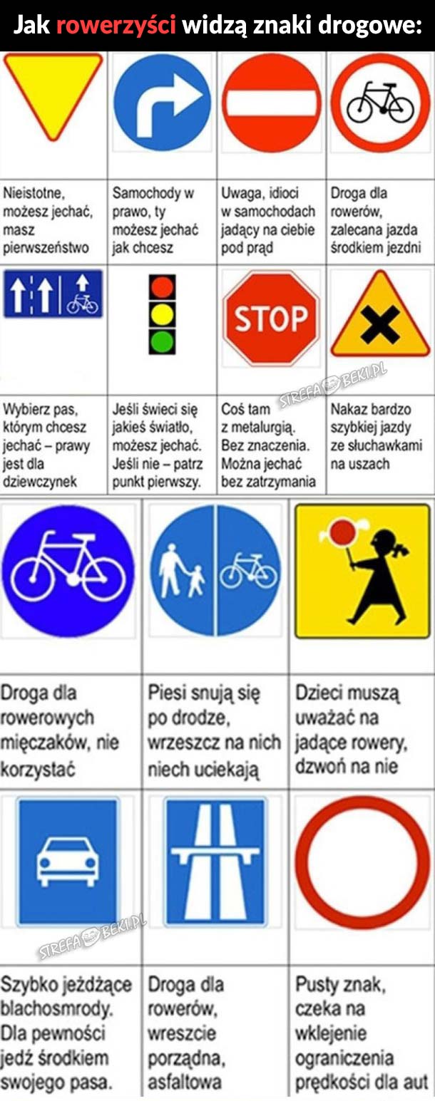Jak rowerzyści widzą znaki drogowe 