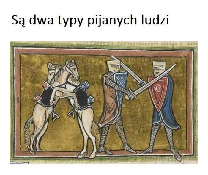 Średniowieczny obraz ukazujący dwa typy pijących