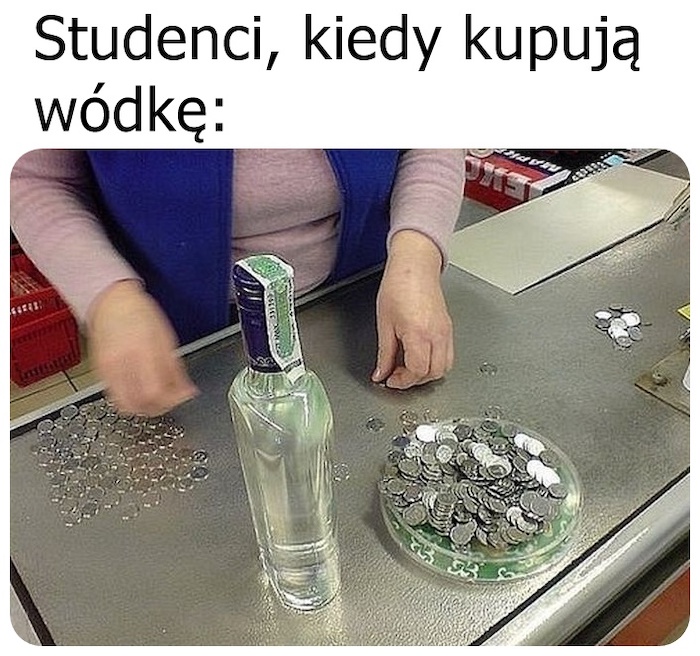 Student kupujący wódkę