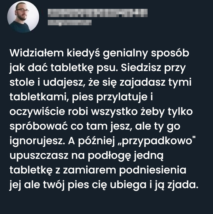 Genialny sposób na podanie tabletki psu