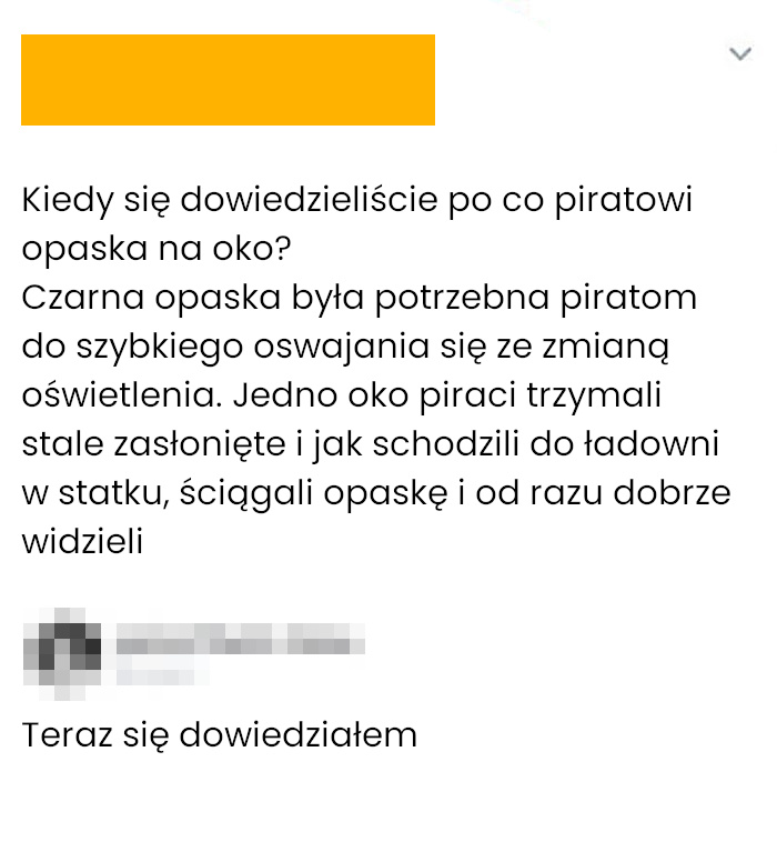 Teraz wiem po co piratom opaska na oko