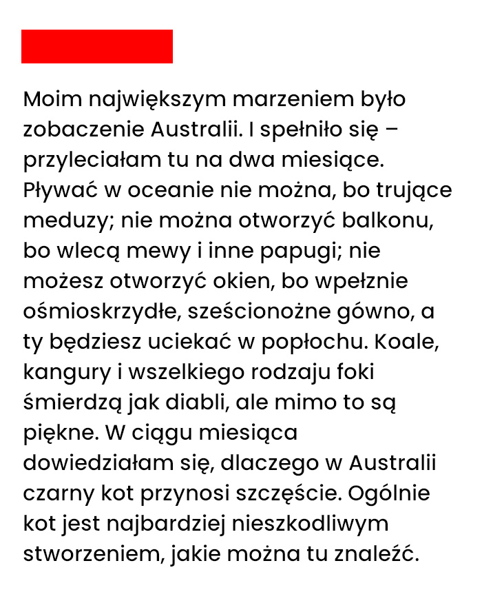 Spełniłam marzenie o Australii ale zaczęłam się bać