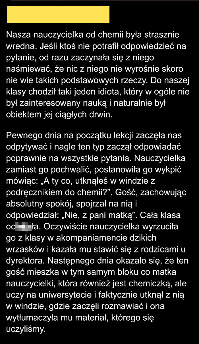 Wspomnienia o nauczycielce Chemii