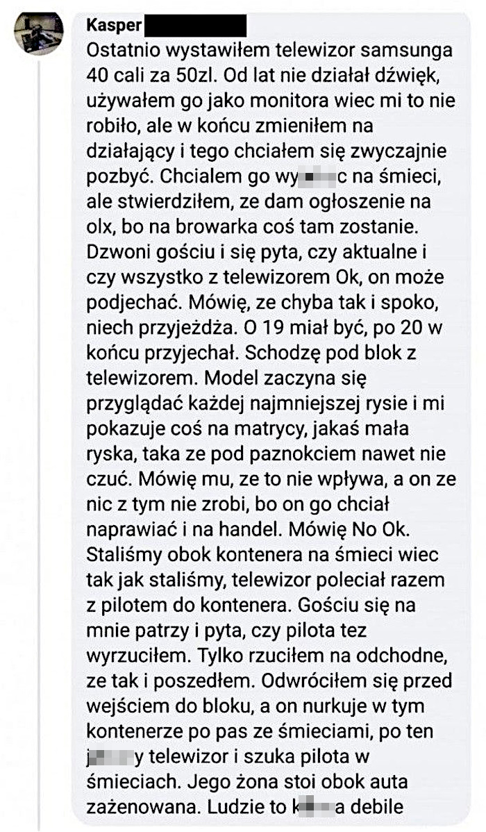 Sprzedaż uszkodzonego telewizora