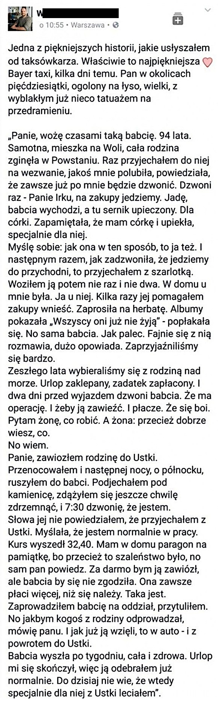 Piękna historia Warszawskiego taksówkarza