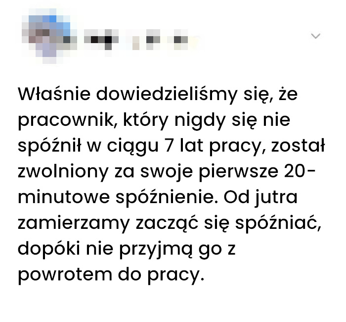 Solidarność zespołu w obronie punktualnego pracownika