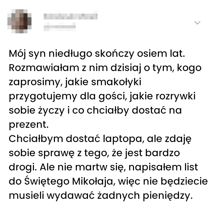 Syn ma 8 lat i już planuje zakupy