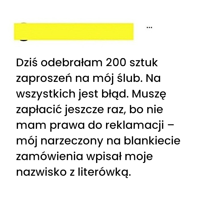 Zaproszenia na ślub z błędem w nazwisku