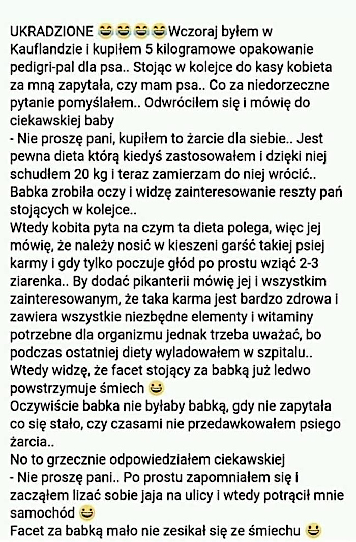 Niezręczność w kolejce przy zakupie karmy dla psa