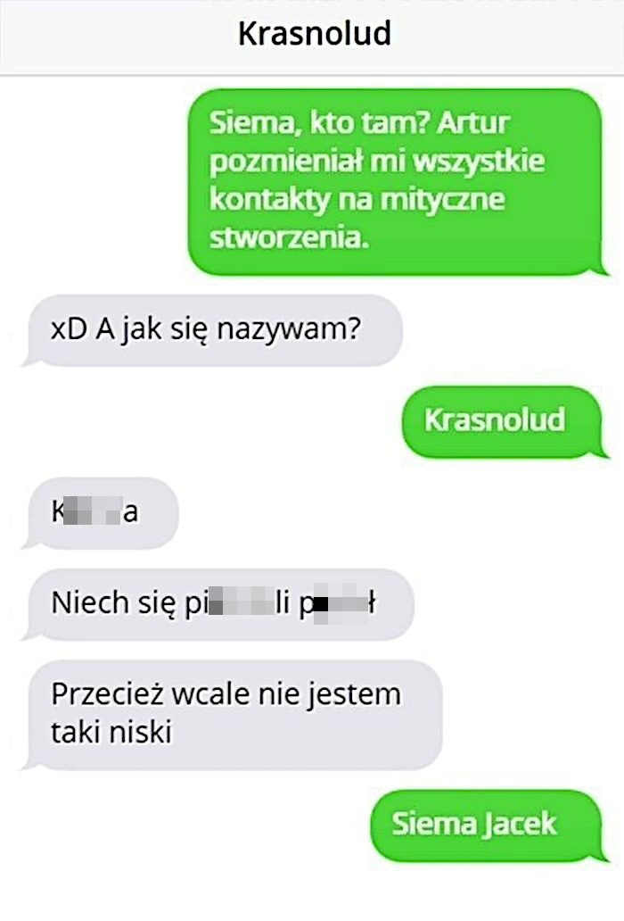 Żarcik ze zmianą imion na ksywki w książce kontaktowej