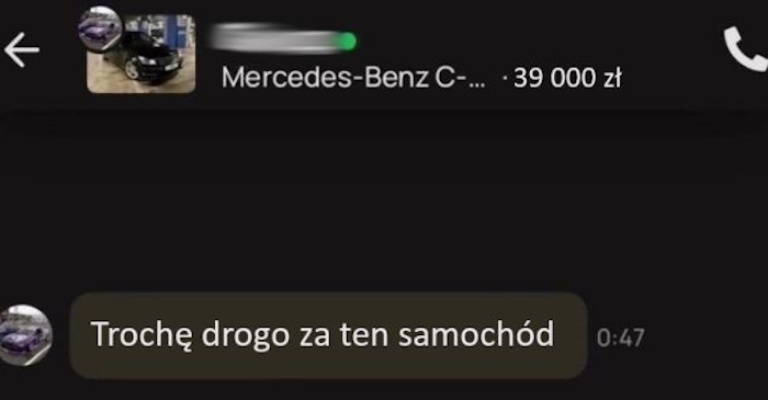 Ogłoszenie z Mercedesem