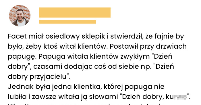 Gadająca papuga w sklepie i kłopot klientki