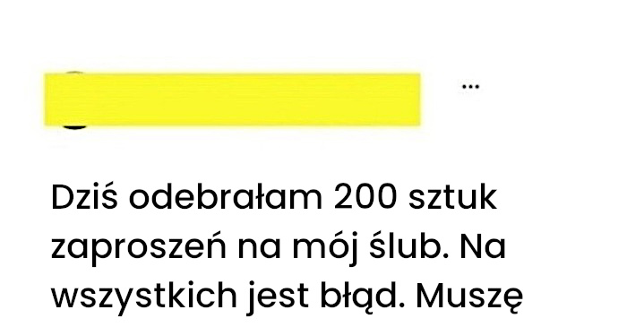 Zaproszenia na ślub z błędem w nazwisku