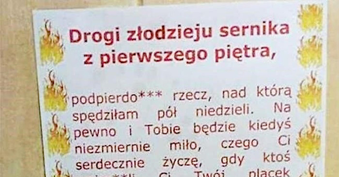 Apel do sernikowego złodzieja