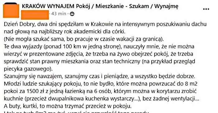 Poszukiwania dachu nad głową w Krakowie